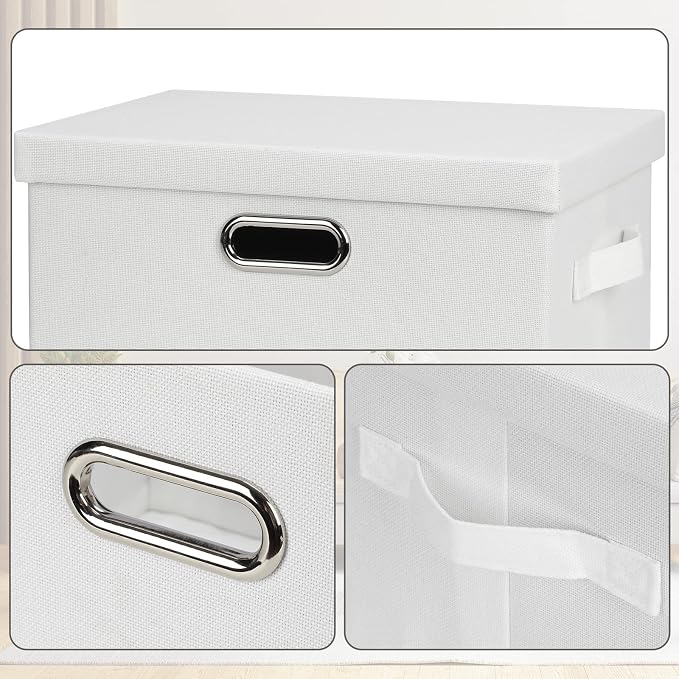 Graciadeco Medium 15" 21 Quart Collapsible Stackable Storage Bins with Lids, 5 Packs White Foldable Fabric Closet Storage Boxes with Lids, Lidded Heavy-duty Linen Baskets(15x11x8) | 21 Quart 5 Pack White Collapsible Stackable Linen Fabric 4 Handles Bed... - Image 6