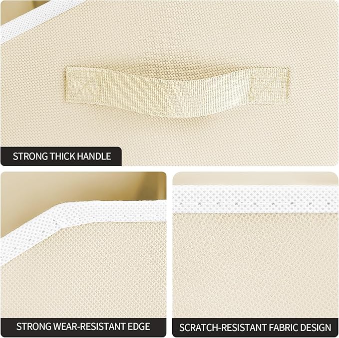 Storage Bins for Shelves - Small Trapezoid Closet Shelf Organizer, Fabric Organization Bins with Handles, Storage Baskets for Clothes, Towel, Purse, 4 Pack, Beige - Image 5