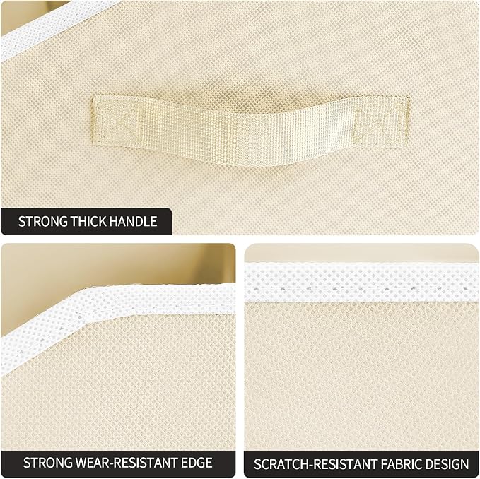 Storage Bins for Shelves - Large Trapezoid Closet Shelf Organizer, Fabric Organization Bins with Handles, Storage Baskets for Clothes, Towel, Purse, 4 Pack, Beige - Image 5