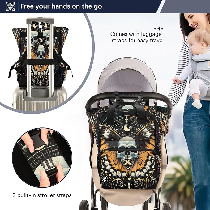 MNSRUU Mysterious Skull Horoscope Diaper Backpack Multifunction Travel Diaper Tote Large Capacity Diaper Changing Backpack for Moms & Dads - Image 4