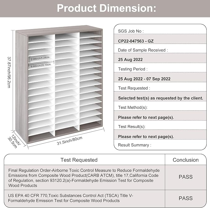 EasyPAG Wooden Literature Organizer with Adjustable Shelves, 48 Compartments Office Paper Organizer Storage 24000 Sheets Letter Size Paper, Student Mailbox for Classroom, Retro Gray/White - Image 4