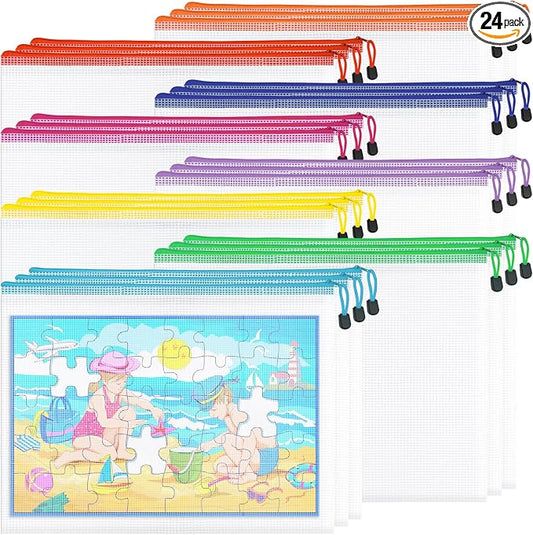 24Pcs A3 Mesh Zipper Pouch File Bags, 16.7x12.7 Inch, 8 Colors | Reusable Large Storage Bags for Classroom, Organizing, Home, School, Office, Travel, Crafts by Aubeco