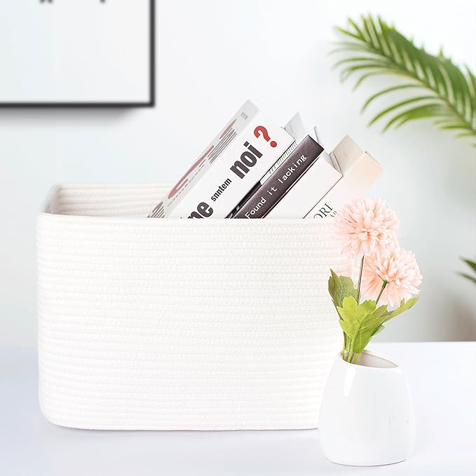 3-Pack Storage Baskets for Shelves, Playroom and Classroom, Book Basket, Decorative Cube Bins, Woven Closet Organizers, Baby Nursery Baskets, Creamy White - Image 3