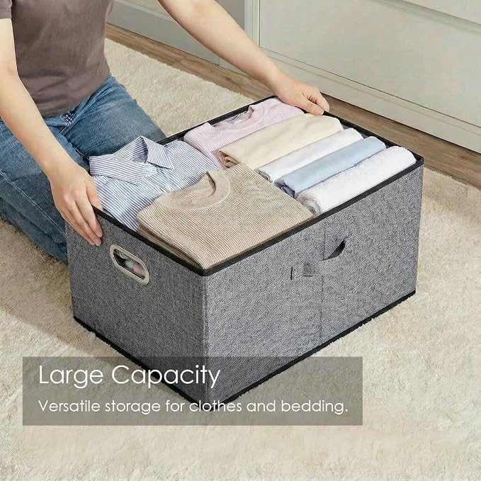 Storage Bins with Lids [3-Pack] Linen Fabric Foldable Storage Boxes Organizer Containers Baskets Cube with Cover for Bedroom Closet Office Grey(23.4X15.9X11.4) - Image 2