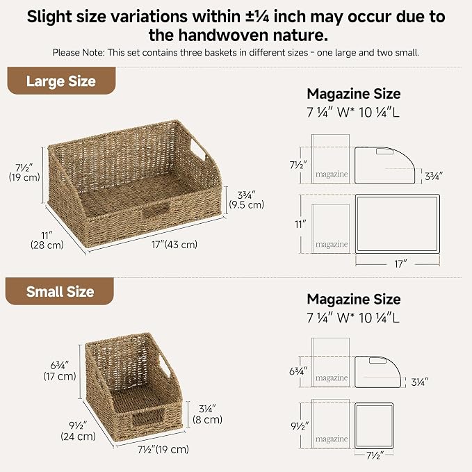 StorageWorks Seagrass Storage Baskets, Pantry Organizers and Storage,3-Pack | Pantry Storage Baskets, Wicker Baskets with Built-in Handles, Handwoven Shelf Baskets for Organizing, Pantry Organization - Image 2