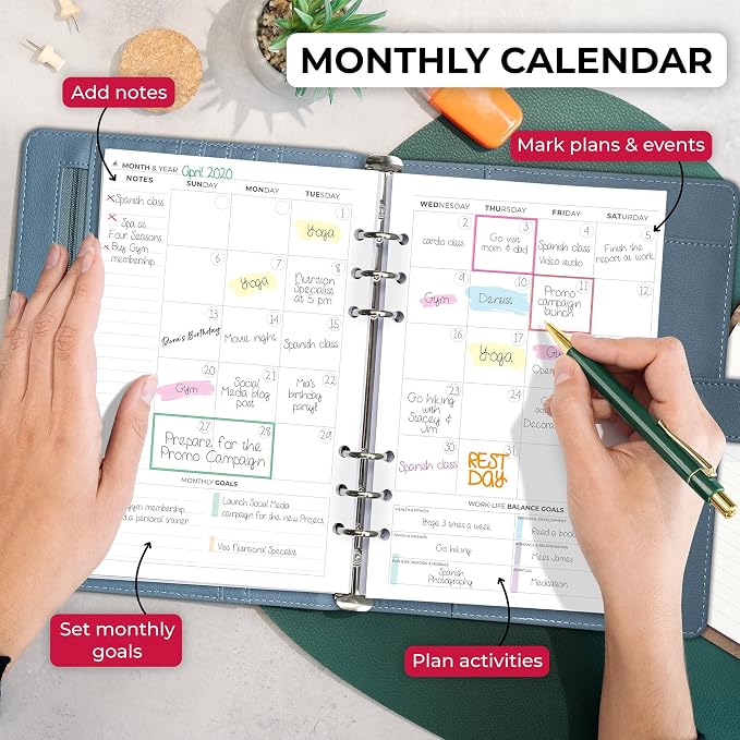 Clever Fox Weekly Planner Binder, Undated Daily A5 Eco Leather Windy Blue | 7 x 10 in with A5 pages, mini 3 ring portfolio organizer, work time manager, day runner, agenda book with monthly calendars - Image 4