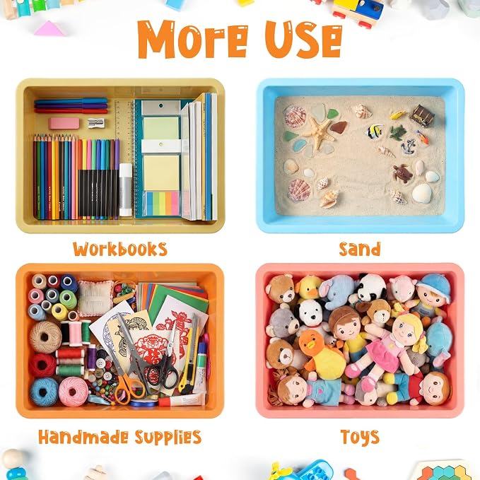 18 Pcs Flat Storage Organizer Bins Letter Size Paper Tray Classroom Storage Plastic Art Trays Classroom Pencil Organizer Baskets for School Office Teacher Book Organization(Fresh Color) - Image 4