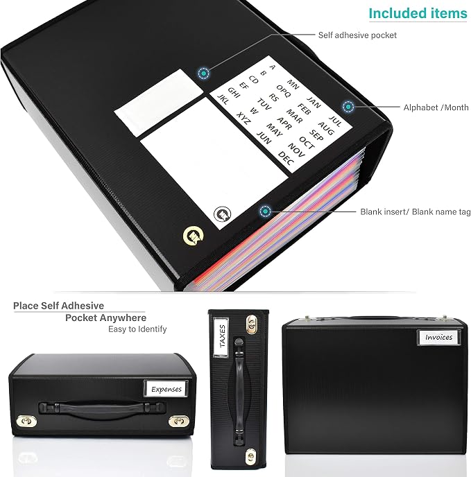 CNK Accordion File Folders with 24 Pockets Organizer for Document Paper Storage Folder Documents Expanding Binder Folio Pocket Receipt Filing Expandable Files Dividers Labels Letter Durable Handle - Image 6