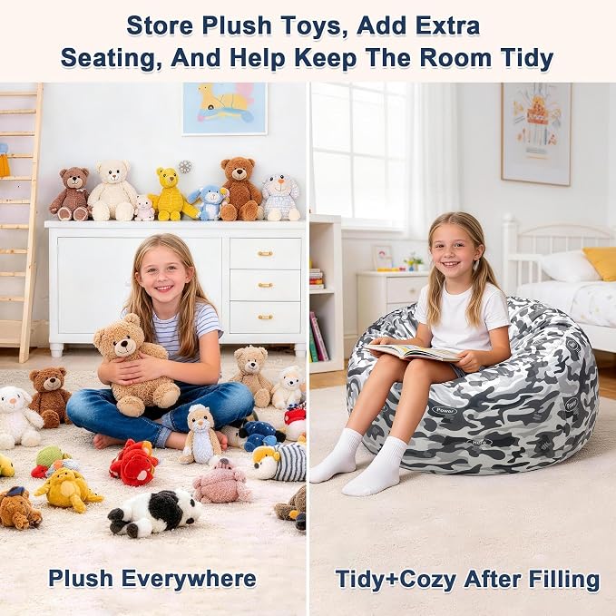 Lukeight Stuffed Animal Storage Bean Bag Chair Cover for Adults, Velvet Plush Toy Organizer Seat, Cover Only, No Filling Included, Long YKK Zipper, Side Pocket, XXX-Large 42"D x 23"H - Image 3