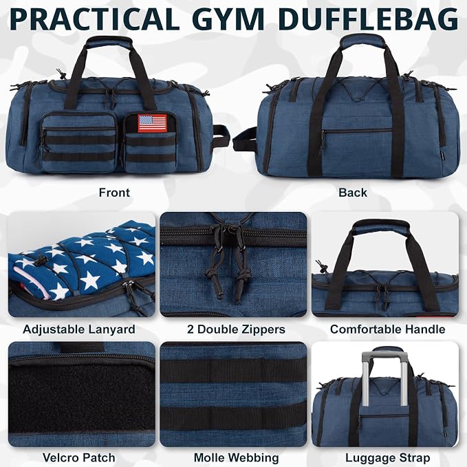 Tactical Gym Bag for Men,50L Large 3-in-1 Sports Duffle Bag for Travel Gym | Water Resistant ,Adjustable Shoulder Strap,MOLLE Weekender Overnight Bag with Shoes Compartment,Gym Backpack for Gym,Travel - Image 6