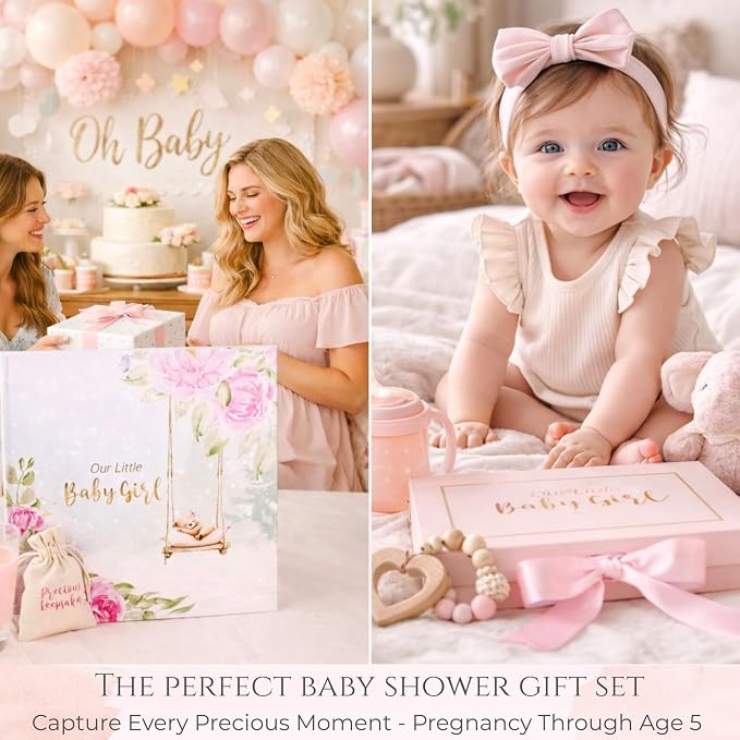 Luxury Baby Girl Memory Book Set – Keepsake Journal & Milestone Album from Pregnancy to Age 5 with Premium Gift Box, Storage Pouch & Keepsake Envelope – Baby Shower & Newborn Gift - Image 2