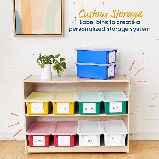 ECR4Kids Cubby Storage Bin with Lid, Multipurpose Organization, Assorted, 10-Piece | Durable plastic, GREENGUARD Gold Certified, 7 quart capacity, lightweight & nestable, easy-lift lids, classroom/home use - Image 4