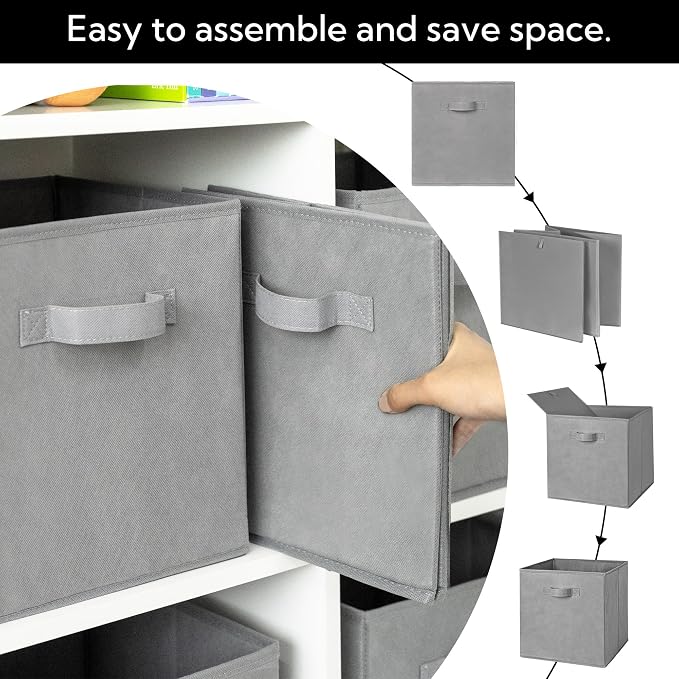 Cupic Cupid 6-Pack 13x13 Storage Cube Bins, Storage Organizer Bins, Gray | Foldable, Reinforced Front Handle, Holds Blankets, Towels, Accessories, Fits Closet, Shelves, Office, Bedroom, Dorm - Image 3