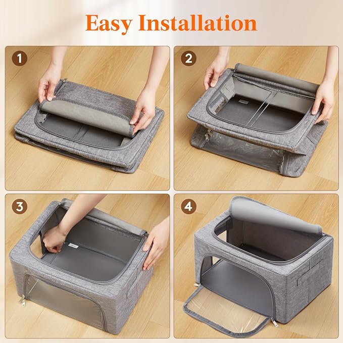 Lifewit Clothes Storage Bins with Metal Frame, Stackable Storage Box, Foldable Clothing Storage Bins with Lids, 25L Storage Bags Fabric Box Organizer with Clear Window＆ Zippers＆ Sturdy Handles 6 Pack - Image 7