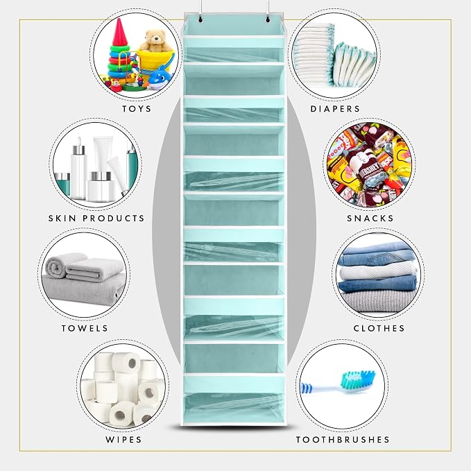 Over the Door Organizer, 6-Tier, 100D Fabric, Baby Blue 2pc | Over the door shoe organizer, 50 lbs capacity, 12 side mesh pockets, 100D extra thick fabric, Closet & entryway storage - Image 8