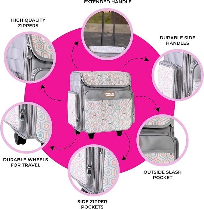 Everything Mary Rolling Scrapbook Tote, Grey Hexagon - Papercraft Tote with Wheels for Scrapbook & Art Storage - Organizer Case for IRIS Boxes, Supplies, and Accessories - for Teachers & Medical - Image 3