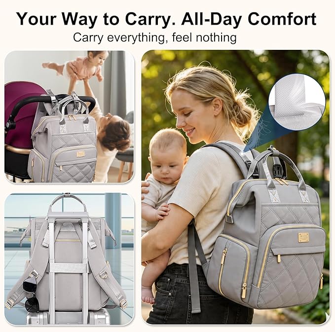 Diaper Bag Backpack Travel Diaper Backpack, Large Baby Diaper Bag with Changing Pad Baby Bag for Boys Girls, Insulated Pockets, Waterproof Baby Backpack for Mom & Maternity (Gray) - Image 5
