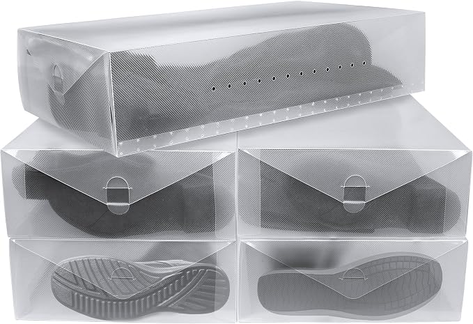 Greenco Clear Foldable Shoe Storage Boxes, 5 Pack - Stackable Heavy Duty Plastic Boot Storage Box, Perfect for Apartments, Small Spaces, and College Dorm Rooms, Shoe Box and Boot Organizer by Greenco