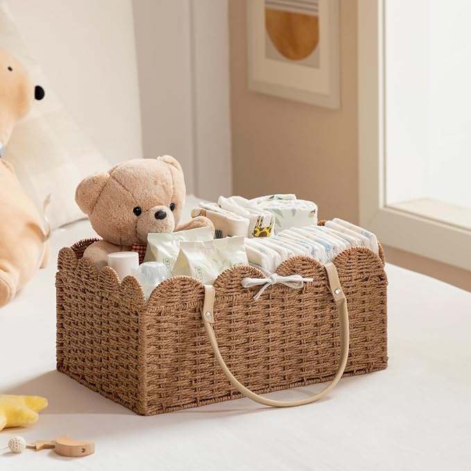 HBlife Baby Diaper Caddy, Paper Rope Storage Baskets Nursery Bin with Removable Divider, Portable Car Organizer for Diapers, Baby Shower Gifts, Newborn Essentials Must Haves - Image 2