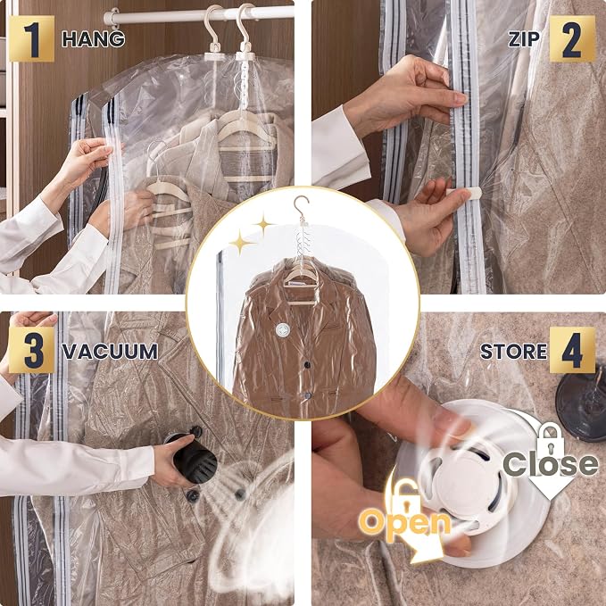 TAILI Hanging Vacuum Storage Bags for Clothes,Space Saver 4 Combo with Pump | Vacuum Seal Bags for Clothing Travel, Winter Clothes Storage Closet Organizers, Garment, Coats, Suits and Jackets - Image 6