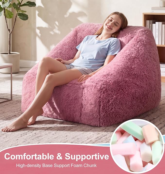 Hobestluk Bean Bag Chair Plush Accent Chair Armrest Living Room Adult Pink | Memory Foam Filled Oversized Large Cozy Comfy Plush Chair Lazy Sofa Living Room Bedroom Dorm Reading Gaming Washable cover - Image 5