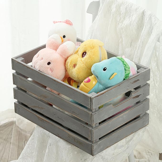 Gray Wooden Crates are Mainly Suitable for Storage, Tool Crate, Wine Crate, Camping, and Other Multi-Purpose. Rustic Style, They are Sturdy and Durable, set of 2 Length of 17.7 inches. - Image 6