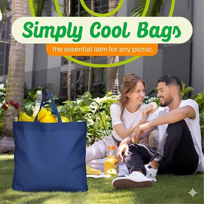 Simply Cool 200 Pack Reusable Grocery Bags, Large Tote Bags Bulk, Navy Blue | 14.5"x14"x6.6" Heavy Duty Non-woven Custom Shopping Bags with Handles, Foldable, Washable for Groceries and Commercial use - Image 2