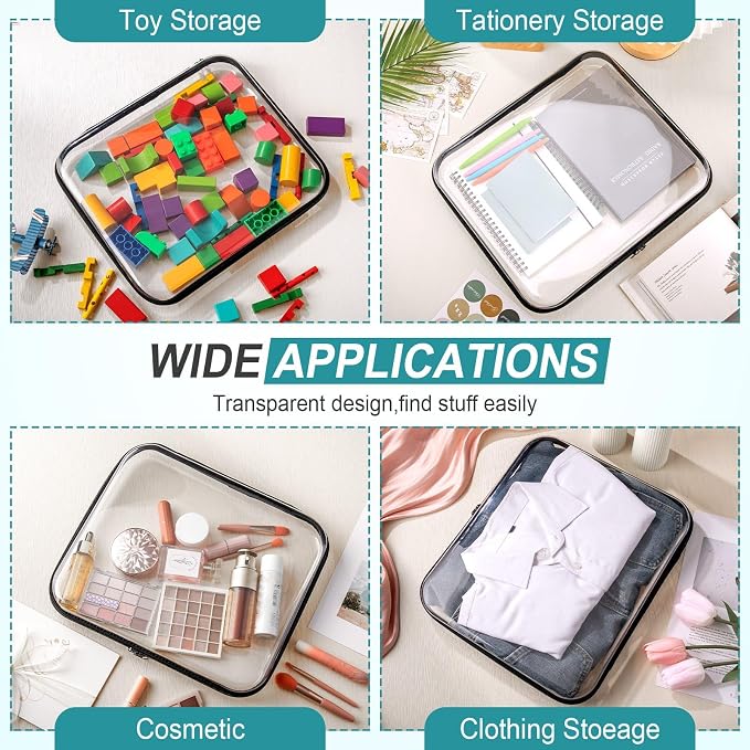 Sanwuta 6 Clear Hard Zipper Case,Black,13.78 X 11.81 X 2 Inch | Pencil Case Pouches ,Makeup Bag,Plastic Toiletry Diaper Bag ,Travel Toy Storage,Waterproof Organizer Bins - Image 8