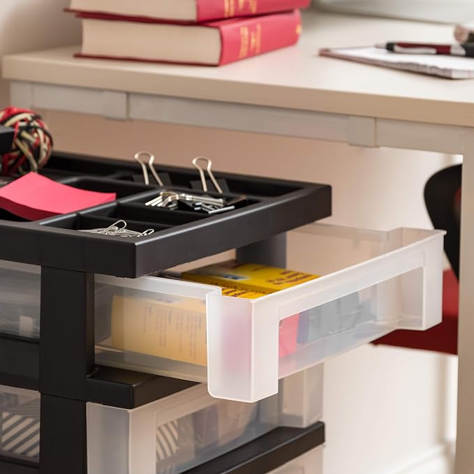 IRIS USA 6-Drawer Rolling Storage Cart, Black/Clear | Keep classroom supplies, teacher essentials, craft materials, and learning tools organized with easy-access drawers. - Image 9