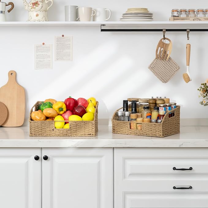 StorageWorks Pantry Baskets for Organizing,Wicker Basket for Storage,2-Pack | Paper Rope Wicker Storage Baskets for Shelves with Handles, Pantry Organizers and Storage, Shelf Baskets for Organizing - Image 8