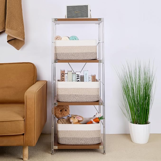 MiniArk Large Storage Baskets for Organizing, 17 x 13 x 7.5” Closet Shelf Baskets for Clothes Blanket Towels, Baby Nursery, Toy Bins Box, Woven Rope Basket, 3 Packs Gradient Brown - Image 4