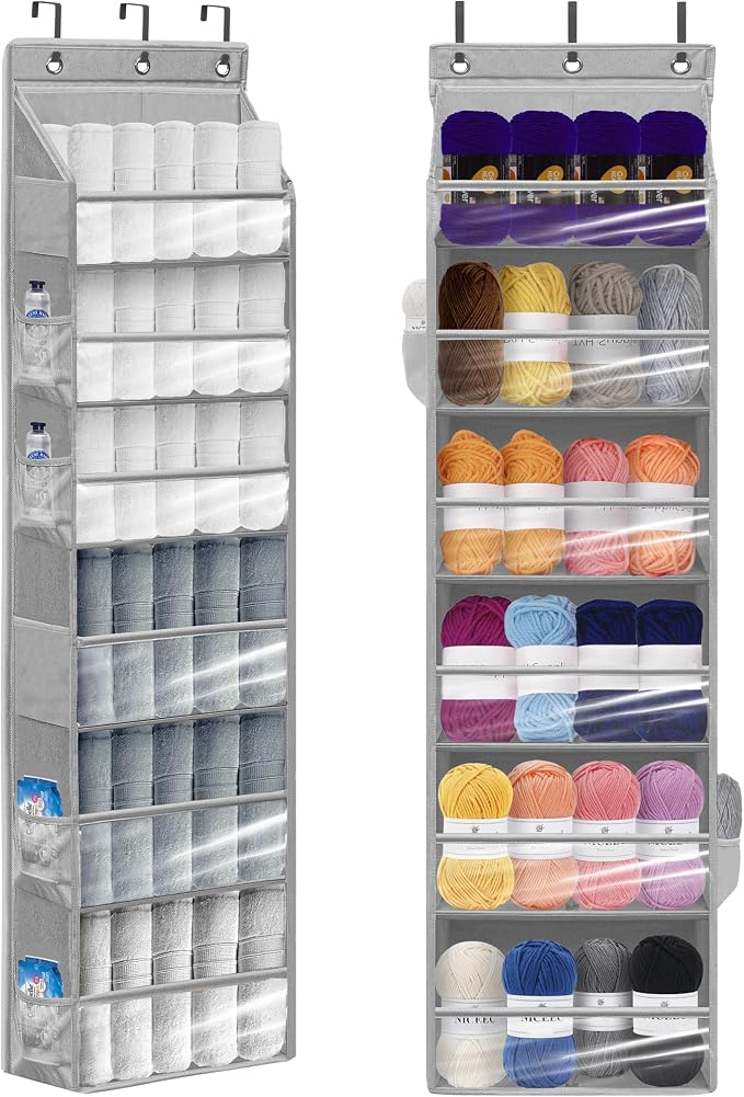 Over Door Organizer with 6 Extra Large Pockets and 12 Side Pockets, Large Capacity Hanging Storage Organizer with Clear Window for Shoes, Diapers, Grey, 6 Layers, 1-Pack - Image 7