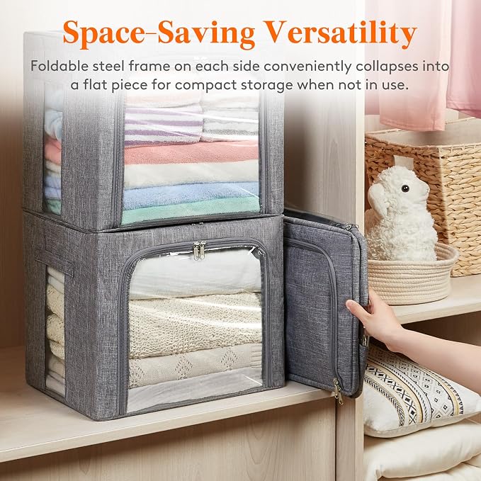 Lifewit Clothes Storage Bins with Metal Frame, Stackable Storage Box, Foldable Clothing Storage Bins with Lids, 40L Storage Bags Fabric Box Organizer with Clear Window＆ Zippers＆ Sturdy Handles 6 Pack - Image 6