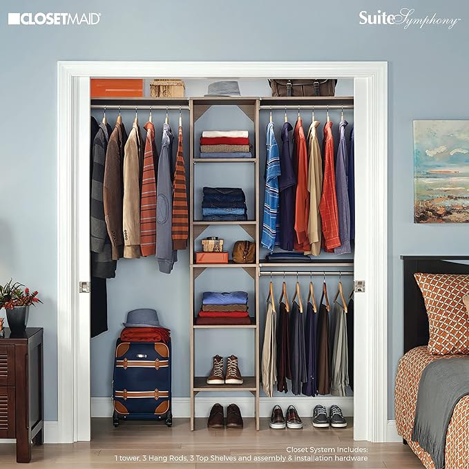 ClosetMaid 1951140 SuiteSymphony 16-Inch Closet Organizer with Shelves, Natural Gray - Image 2