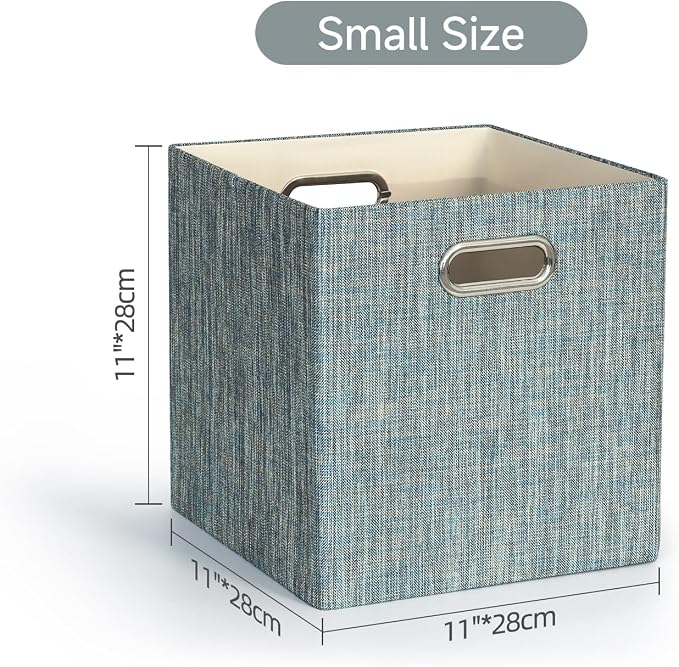 Posprica Storage Basket Bins,13×13×13 Foldable Storage Boxes Fabric Drawer Cubes for Closet Shelf Cabinet Bookcase - Set of 4,Teal - Image 3