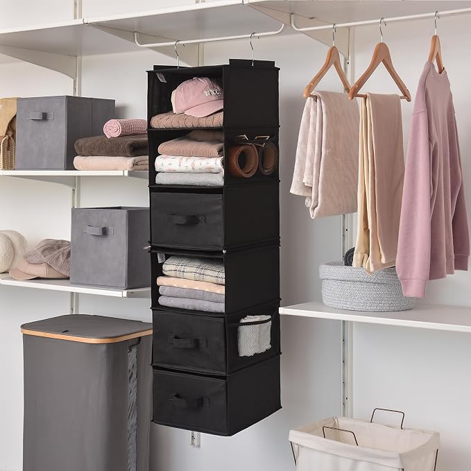 GRANNY SAYS Hanging Closet Organizer, 5 Drawers, 6 Shelves, 4 Pockets | Hanging Closet Organizer with 5 Different Drawer Designs, 6 Shelves & Reinforced Structure for Organized Small Spaces, Black - Image 5