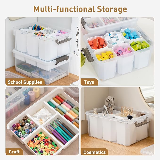 Citylife 17QT 2Packs Clear Craft Organizers and Storage Bins with Lids | Stackable Art Supply Organizer with Tray and 6 Inserts for Markers, Crayons, Pencils, Tools, Playdoh, Coloring Books - Image 6