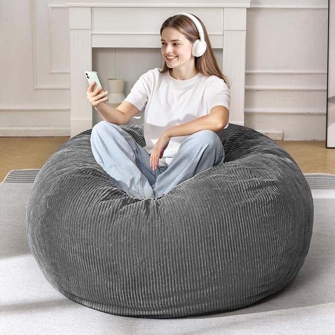 3FT Bean Bag Chairs Teardrop Bean Bag Chair for Adults Beanbag Chair with Memory Foam Filled Machine Washable Cover for Living Room, Bedroom (Large,Grey) | Beanbag Chair with Memory Foam Filled,Bean Bags with Handy Handle&Machine Washable Cover for Liv... - Image 3