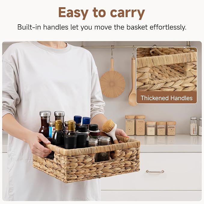 StorageWorks Water Hyacinth Pantry Baskets for Organizing, Natural, 1-Pack | Wicker Storage Baskets for Organizing, Pantry Baskets for Organizing, Woven Baskets, 13 inch Basket, 13"L x 10¼"W x 4 ¾"H - Image 3