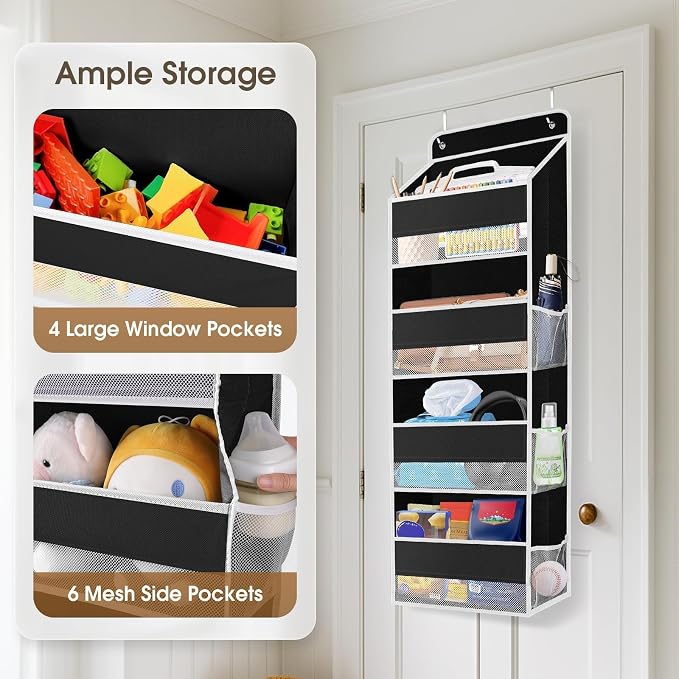 1Pack Over The Door Organizer Large Capacity Hanging Storage Room Organizer | 40 lb Capacity, Ultra-Sturdy, Foldable, Mesh Design with Clear Window, Space-Saving Organizer for Pantry, Nursery & Closet - Image 4