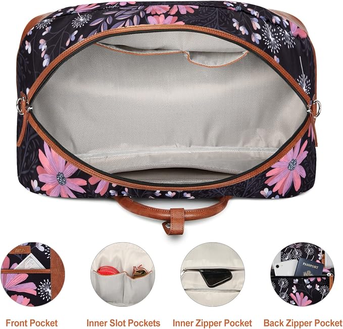 Weekender Bag for Women, Large Overnight Bag Canvas Travel Duffel Bag Carry On Tote with Shoe Compartment 21" 3Pcs Set - Image 5