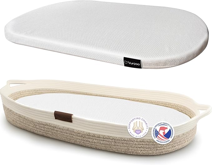 Baby Changing Basket, Portable Diaper Changing Pad, Moses Basket for Newborns, Changing Table Topper for Baby Nursery, Waterproof Travel Pad Cover by Yunioo