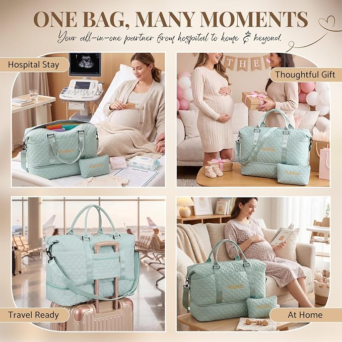 Dansydaisy Mama Hospital Bag for Women Labor Delivery,Green | Travel Duffle Bag with Shoe Compartment and Toiletry Pouch Waterproof Weekender Bag for Women Pregnancy Overnight Gym Gift - Image 7