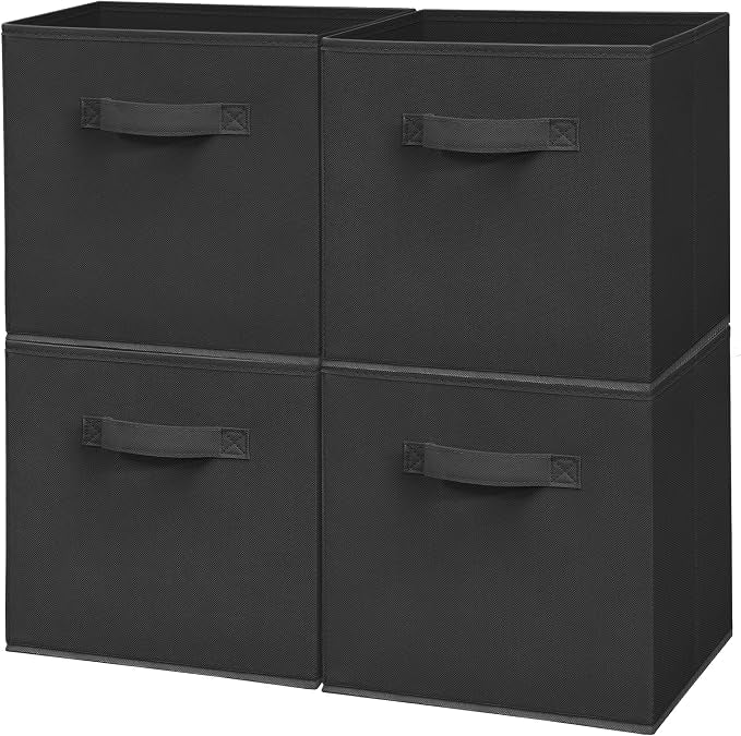 Easi Storage Cubes, 11 Inch Fabric Storage Bins, Set of 4, Foldable Collapsible Cube Organizer with Handles, Closet Shelves Office Nursery Storage, Cubby Storage Bins for Toys Clothes Books, Black by Unknown