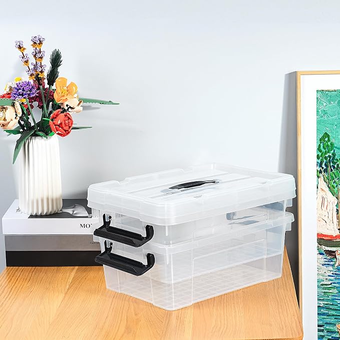 Cetomo Lidded Storage Bin with Handle, Storage Bins with Lid, Organizing Container with Secure Latching Buckles, Stackable and Nestable, Plastic, 18 Quart-4 Pack, Clear - Image 5