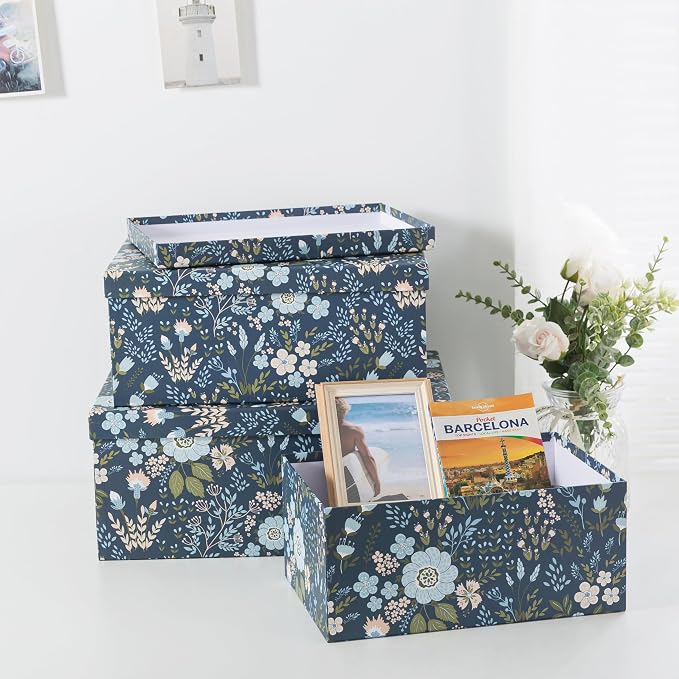 Soul & Lane - Nightfall Bloom Decorative Storage Boxes with Lids, Set of 3 | Large Nesting Cardboard Keepsake Boxes for Photos and Memories, Floral Photo Storage Containers for Home Decor - Image 6