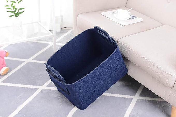 Storage Basket Felt Storage Bin Collapsible& Convenient Box Organizer with Carry Handles for Office Bedroom Closet Babies Nursery Toys Laundry (Navy Blue, 17.9inch（L）×12.2inch（W）×11.6inch（H）) - Image 2
