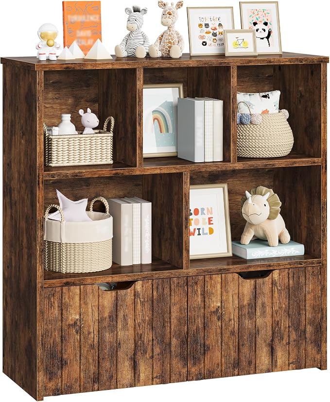 HOOBRO Toy Storage Organizer, Toy Organizers and Storage with 2 Movable Drawers and 5 Cubbies, Toy Chest Shelf for Books or Dolls, Kids Bookshelf and Toy Storage for Playroom, Rustic Brown BF88CW01 - Image 9