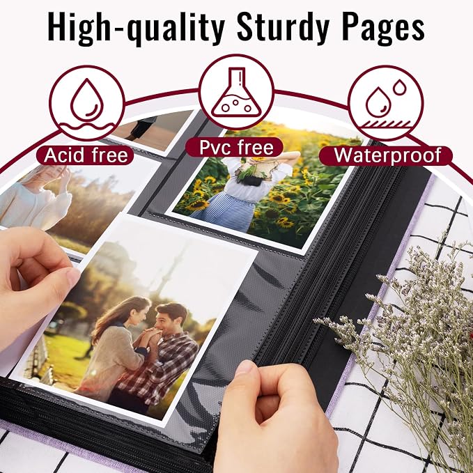 Linen Photo Album 4x6 Large Capacity 1000 Pockets Pictures Fabric Cover Books Albums Wedding School Family Anniversary Baby Memory Engagement Travel Albums(Black, 1000 Pockets) - Image 5