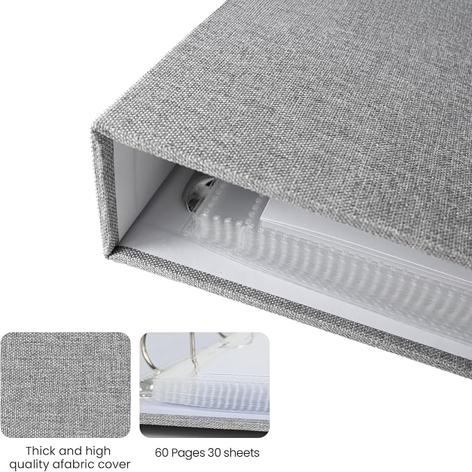 12x12 Inch Large 3 Ring Binder Scrapbook Photo Album, Linen Cover Scrap Book with 50 Plastic Sleeves 100 Pages 12 x 12 Scrapbooks White Pages for Wedding Baby Adventure Travel Women Kids (Grey) - Image 6